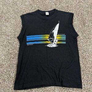 Vintage 1984 Daytona Beach Windsurf Sleeveless Muscle Tee Shirt Black Men’s L